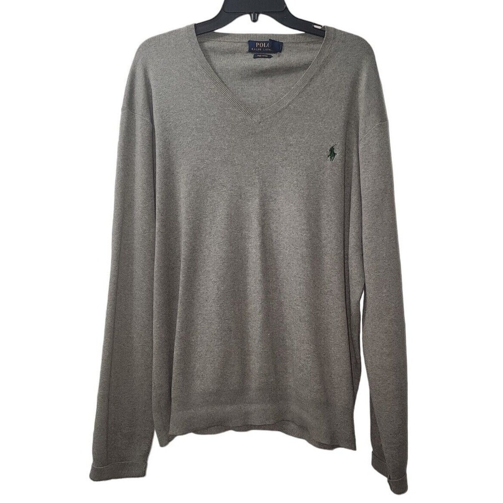 Polo Ralph Lauren V-Neck Sweater Long Sleeve Classic Fit Gray Size XL